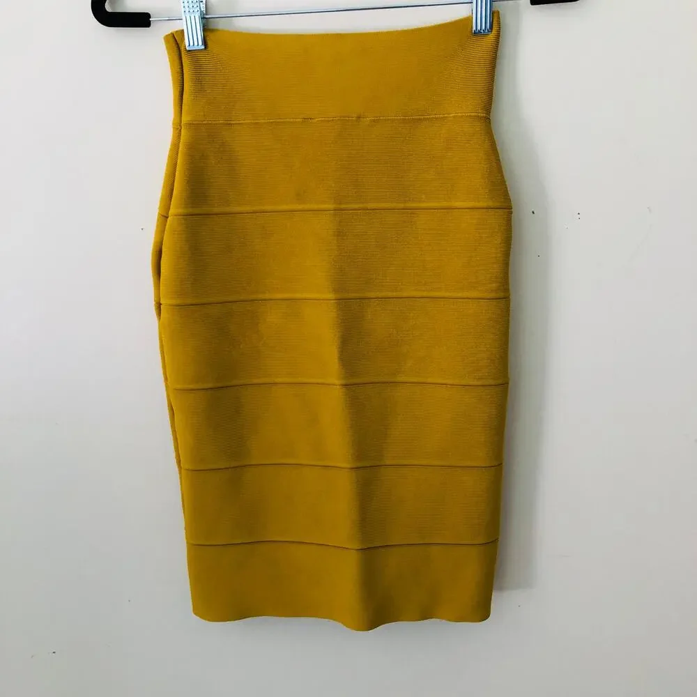 BCBGMaxazria Yellow Mustard Citron Alexa Skirt Bandage Bodycon Women's Size S
